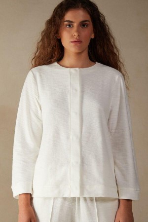 Intimissimi Soft Dreams Long Sleeve Button-Up Shirt Women's Pajamas White | USA 2171HKW