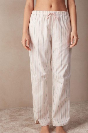 Intimissimi Soft Spring Full Length Cotton Cloth Pants Women's Pajamas Beige / Pink Stripes | USA 2031YUK