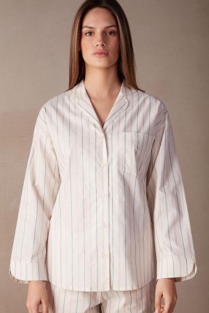 Intimissimi Soft Spring Long Sleeve Button-Up Shirt Women's Pajamas Beige / Pink Stripes | USA 2134TVJ