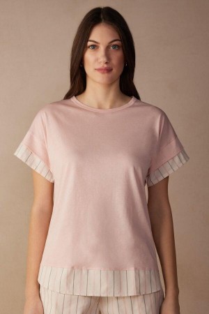 Intimissimi Soft Spring Short Sleeve Cotton T-Shirt Women's Pajamas Pink | USA 2101BCP