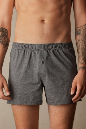 Intimissimi Solid Color Cotton Jersey Relaxed Fit Men's Boxer Deep Grey | USA 2602PQJ