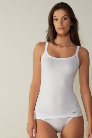 Intimissimi Spaghetti Strap in Cotton Women's Tank Top White | USA 1657CEI