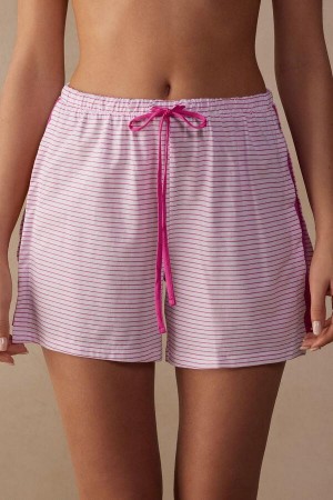 Intimissimi Strawberry Milkshake Shorts in Supima® Cotton Women's Pajamas Pink Stripes | USA 1966LHT