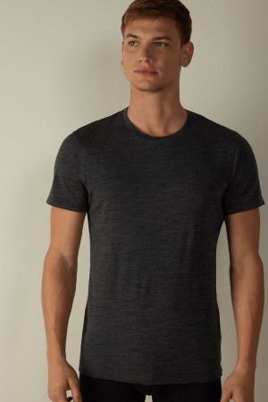 Intimissimi Stretch Merino Wool Short-Sleeve Men's T Shirts Grey | USA 3001APM