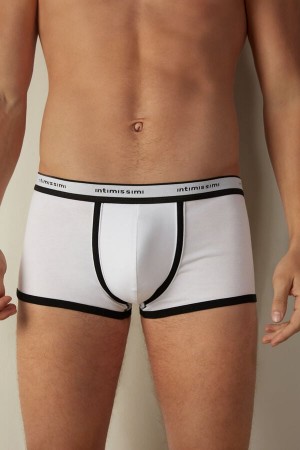 Intimissimi Stretch Supima® Cotton Shorts with Logo Detail Men's Boxer White / Black | USA 2575APH