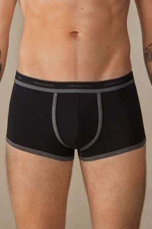 Intimissimi Stretch Supima® Cotton Shorts with Logo Detail Men's Boxer Black / Deep Grey | USA 2614BCE