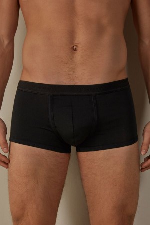 Intimissimi Stretch Supima® Cotton Shorts with Logo Detail Men's Boxer Black / Black | USA 2635RWB