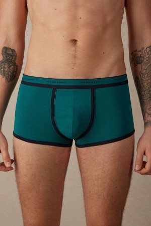 Intimissimi Stretch Supima® Cotton Shorts with Logo Detail Men's Boxer Turquoise / Green / Blue | USA 2644DNU