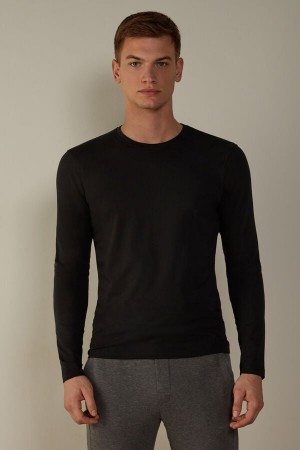 Intimissimi Stretch Supima Cotton Top Men's Long Sleeve Black | USA 2929SOY