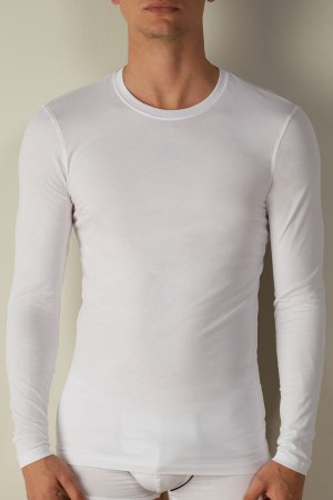 Intimissimi Stretch Supima Cotton Top Men's Long Sleeve White | USA 2930APU