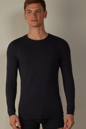 Intimissimi Stretch Supima Cotton Top Men's Long Sleeve Blue | USA 2931PQI