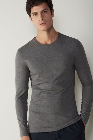 Intimissimi Stretch Supima Cotton Top Men's Long Sleeve Deep Grey | USA 2946XFV