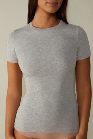 Intimissimi Stretch Supima® Cotton Top Women's Short Sleeve Light Grey | USA 1850UTL