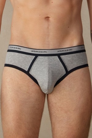 Intimissimi Stretch Supima® Cotton with Logo Detail Men's Briefs Light Grey / Blue | USA 2686VDV