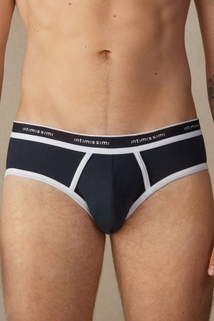 Intimissimi Stretch Supima® Cotton with Logo Detail Men's Briefs Blue / White | USA 2688XFN