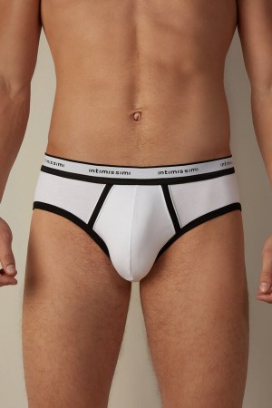 Intimissimi Stretch Supima® Cotton with Logo Detail Men's Briefs White / Black | USA 2696FMU