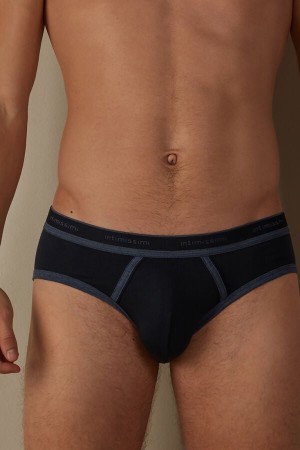 Intimissimi Stretch Supima® Cotton with Logo Detail Men's Briefs Blue / Blue | USA 2697DNI