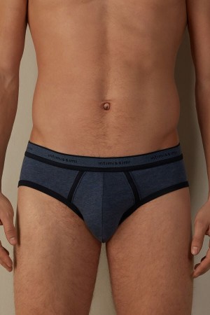 Intimissimi Stretch Supima® Cotton with Logo Detail Men's Briefs Blue / Blue | USA 2708WYL