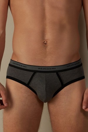 Intimissimi Stretch Supima® Cotton with Logo Detail Men's Briefs Deep Grey / Black | USA 2709QZZ