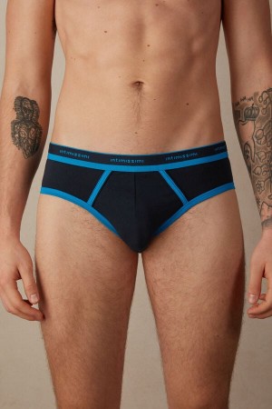 Intimissimi Stretch Supima® Cotton with Logo Detail Men's Briefs Blue | USA 2710MAX