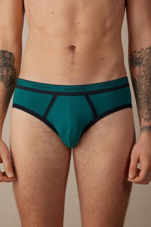 Intimissimi Stretch Supima® Cotton with Logo Detail Men's Briefs Turquoise Green / Blue | USA 2714FMN