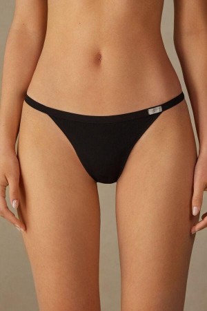 Intimissimi String Thong in Cotton Women's Panties Black | USA 2276JJE