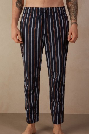 Intimissimi Striped Full Length Pants in Plain-weave Cotton Men's Pajamas Blue | USA 2882FMA