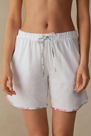 Intimissimi Summer Garden Shorts in Supima® Ultrafresh Cotton Women's Pajamas White | USA 1986DNN