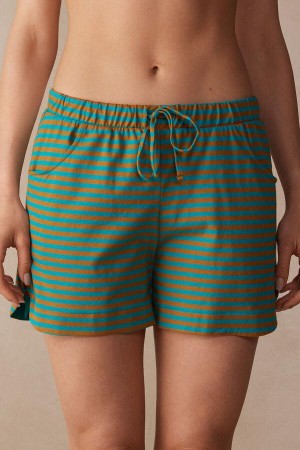 Intimissimi Summer Vibes Striped Shorts Women's Pajamas Green | USA 1957PQC