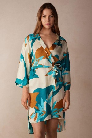 Intimissimi Summer Vibes Viscose Satin Kimono Women's Pajamas Multicolor | USA 2189ISZ