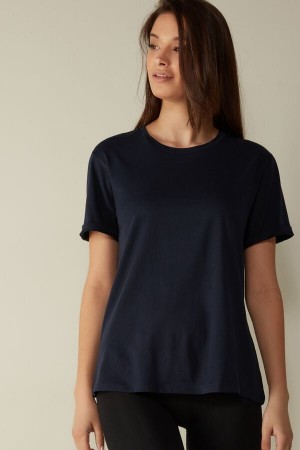 Intimissimi Supima® Cotton Top Women's Short Sleeve Blue | USA 1849YUK