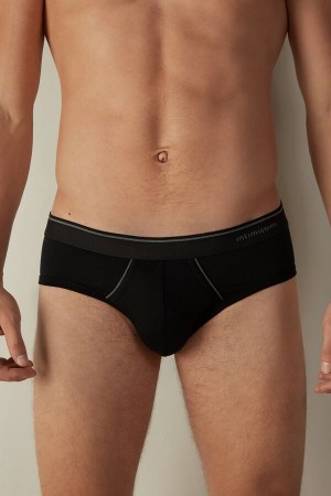 Intimissimi Supima Cotton with Visible Elastic Men's Briefs Black / Deep Grey | USA 2682QZL