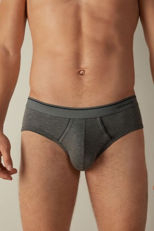 Intimissimi Supima Cotton with Visible Elastic Men's Briefs Deep Grey / Blue | USA 2683MAZ