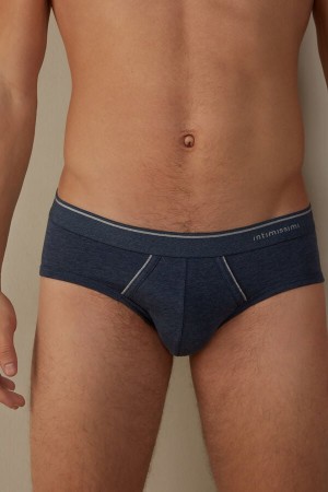 Intimissimi Supima Cotton with Visible Elastic Men's Briefs Blue / Light Grey | USA 2684NBX