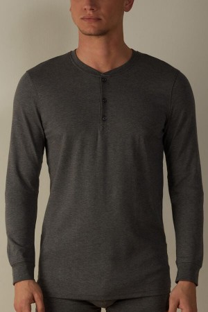 Intimissimi Supima Interlock Long-Sleeve Top Men's Pajamas Deep Grey | USA 2899VDW