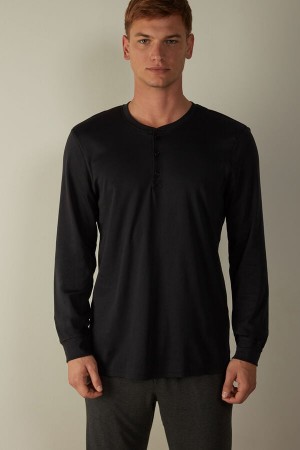 Intimissimi Supima Interlock Long-Sleeve Top Men's Pajamas Black | USA 2900CEE