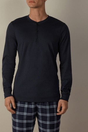 Intimissimi Supima Interlock Top Men's Long Sleeve Blue | USA 2934UTA