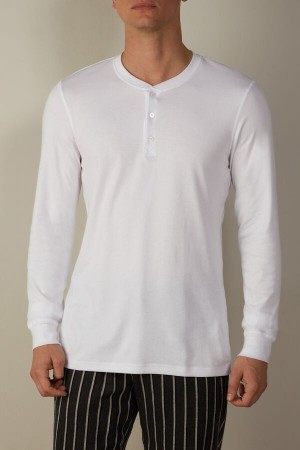 Intimissimi Supima Interlock Top Men's Long Sleeve White | USA 2943BCZ