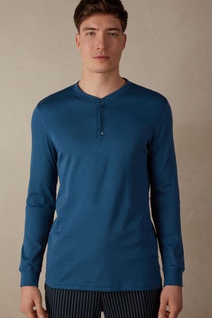 Intimissimi Supima Interlock Top Men's Long Sleeve White / Blue | USA 2963RWF