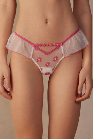 Intimissimi Sweet Like Daisies ‘80s Style Brazilian Women's Panties Fuchsia Pink / White | USA 2458BCE