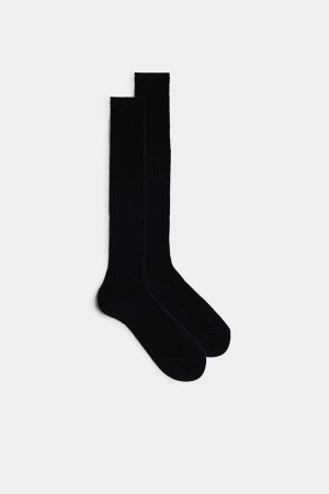 Intimissimi Tall Ribbed Egyptian Cotton Men's Socks Black | USA 2768DNQ