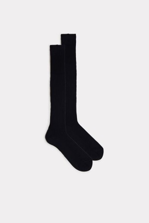 Intimissimi Tall Ribbed Egyptian Cotton Men's Socks Blue | USA 2769SOW