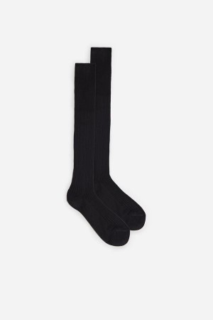 Intimissimi Tall Ribbed Egyptian Cotton Men's Socks Dark Grey | USA 2770APE