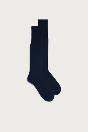 Intimissimi Tall Sateen Egyptian Cotton Men's Socks Light Grey / Blue | USA 2778EXA