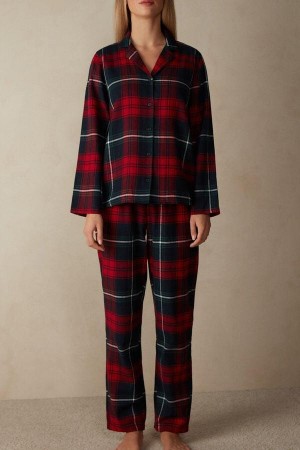 Intimissimi Tartan Love Brushed Fabric Women's Pajamas Red | USA 2230VDO