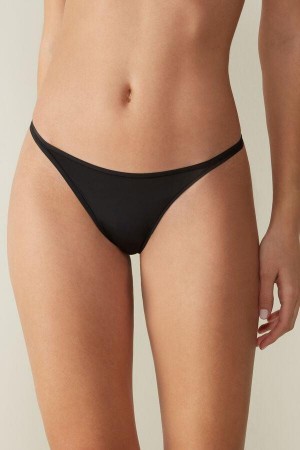 Intimissimi Thong with Ultralight Microfiber Straps Women's Panties Black | USA 2294ORX