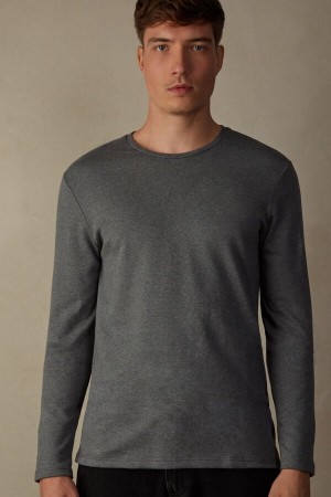 Intimissimi Top in Warm Cotton Men's Long Sleeve Deep Grey | USA 2959ISP