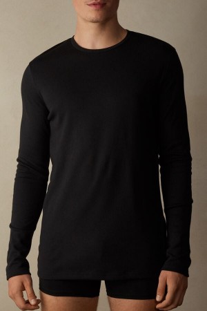 Intimissimi Top in Warm Cotton Men's Long Sleeve Black | USA 2961YUS