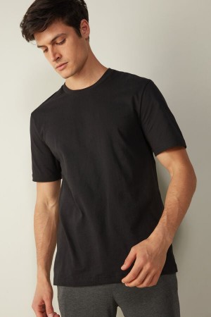 Intimissimi T-shirt in Cotton Jersey Men's Pajamas Black | USA 2888ISJ