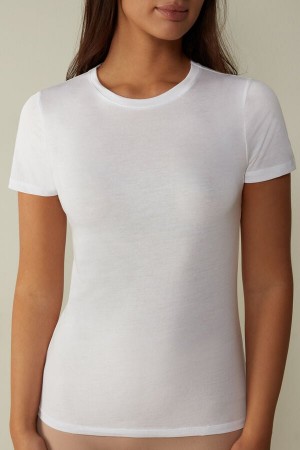 Intimissimi T-shirt in Ultrafresh Supima® Cotton Women's Short Sleeve White | USA 1840VDO